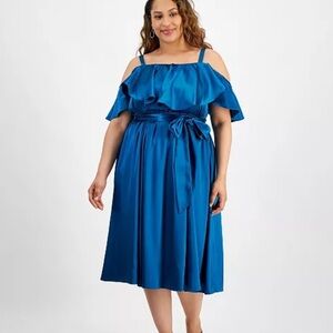 City Studios
Plus Size Ruffled Square-Neck Cold-Shoulder Midi Dress